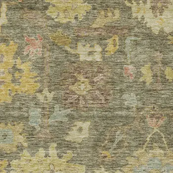 5' X 8' Artichoke Green Coral And Brown Floral Washable Indoor Outdoor Area Rug