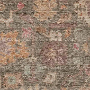 3' X 5' Brown Tan And Terra Cotta Floral Washable Indoor Outdoor Area Rug