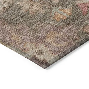8' X 10' Brown Tan And Terra Cotta Floral Washable Indoor Outdoor Area Rug