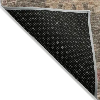 9' X 12' Brown Tan And Terra Cotta Floral Washable Indoor Outdoor Area Rug
