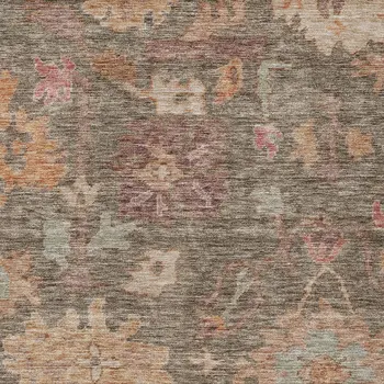 9' X 12' Brown Tan And Terra Cotta Floral Washable Indoor Outdoor Area Rug