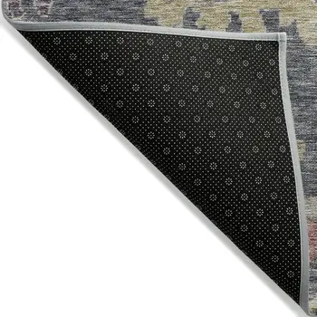 5' X 8' Blue Charcoal And Gold Floral Washable Indoor Outdoor Area Rug
