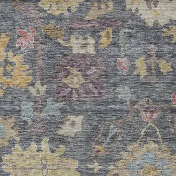 5' X 8' Blue Charcoal And Gold Floral Washable Indoor Outdoor Area Rug
