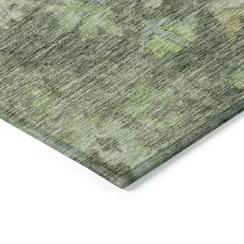 5' X 8' Fern Green And Olive Green Floral Washable Indoor Outdoor Area Rug
