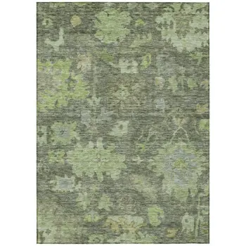 8' X 10' Fern Green And Olive Green Floral Washable Indoor Outdoor Area Rug