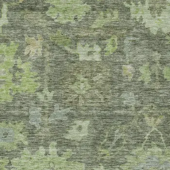 8' X 10' Fern Green And Olive Green Floral Washable Indoor Outdoor Area Rug