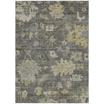 3' X 5' Gray And Charcoal Floral Washable Indoor Outdoor Area Rug