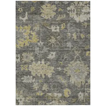 5' X 8' Gray And Charcoal Floral Washable Indoor Outdoor Area Rug