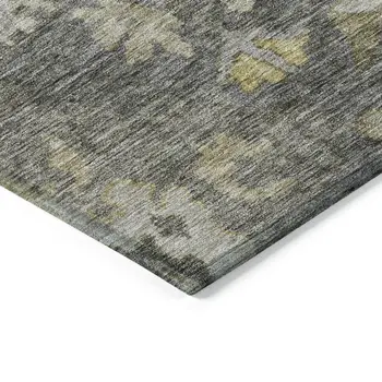 5' X 8' Gray And Charcoal Floral Washable Indoor Outdoor Area Rug