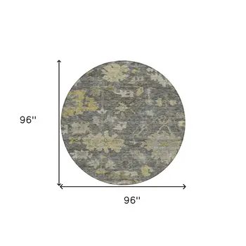 8' Gray And Charcoal Round Floral Washable Indoor Outdoor Area Rug