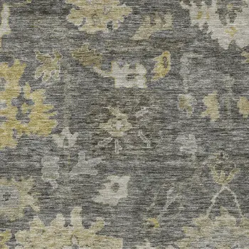 9' X 12' Gray And Charcoal Floral Washable Indoor Outdoor Area Rug