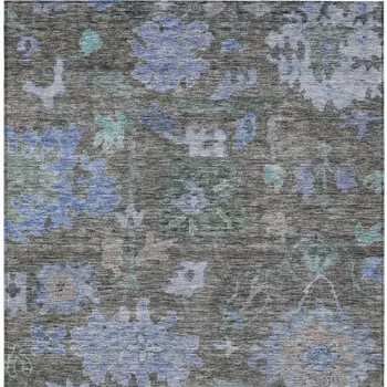 5' X 8' Taupe Green And Blue Floral Washable Indoor Outdoor Area Rug