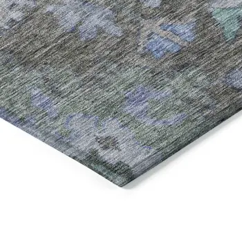 5' X 8' Taupe Green And Blue Floral Washable Indoor Outdoor Area Rug