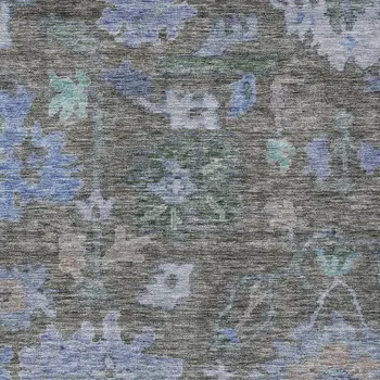 9' X 12' Taupe Green And Blue Floral Washable Indoor Outdoor Area Rug