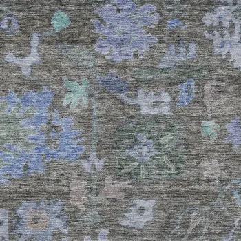 10' X 14' Taupe Green And Blue Floral Washable Indoor Outdoor Area Rug