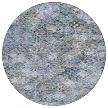 8' Blue Gray And Brown Round Floral Washable Indoor Outdoor Area Rug