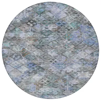 8' Blue Gray And Brown Round Floral Washable Indoor Outdoor Area Rug