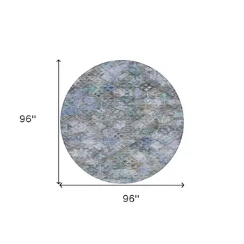 8' Blue Gray And Brown Round Floral Washable Indoor Outdoor Area Rug