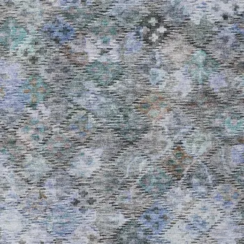 8' X 10' Blue Gray And Brown Floral Washable Indoor Outdoor Area Rug