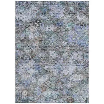 9' X 12' Blue Gray And Brown Floral Washable Indoor Outdoor Area Rug