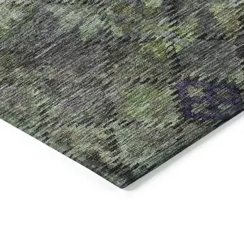 3' X 5' Green Charcoal And Black Floral Washable Indoor Outdoor Area Rug