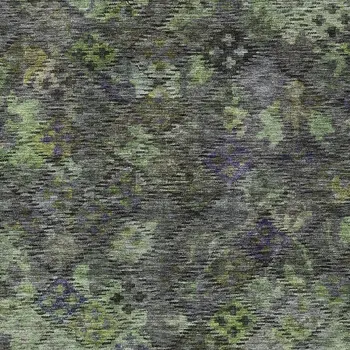 3' X 5' Green Charcoal And Black Floral Washable Indoor Outdoor Area Rug
