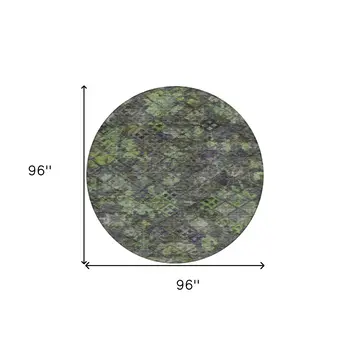 8' Green Charcoal And Black Round Floral Washable Indoor Outdoor Area Rug