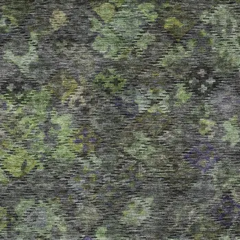 9' X 12' Green Charcoal And Black Floral Washable Indoor Outdoor Area Rug