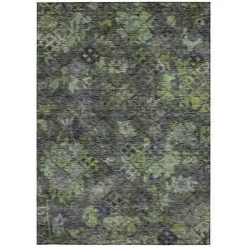 10' X 14' Green Charcoal And Black Floral Washable Indoor Outdoor Area Rug
