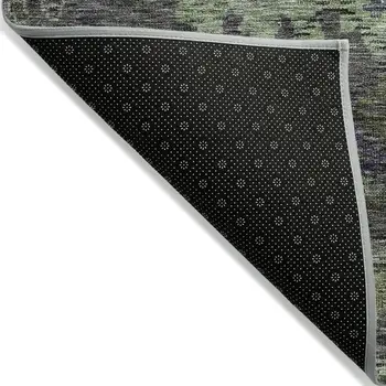 10' X 14' Green Charcoal And Black Floral Washable Indoor Outdoor Area Rug