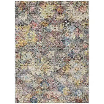9' X 12' Gold Blue And Brown Floral Washable Indoor Outdoor Area Rug