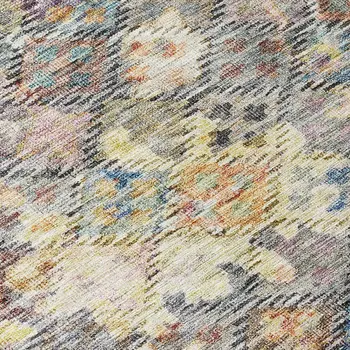 9' X 12' Gold Blue And Brown Floral Washable Indoor Outdoor Area Rug