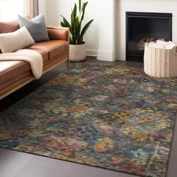 3' X 5' Gray Green And Terra Cotta Floral Washable Indoor Outdoor Area Rug