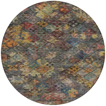 8' Gray Green And Terra Cotta Round Floral Washable Indoor Outdoor Area Rug