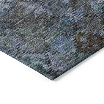5' X 8' Teal Blue And Charcoal Floral Washable Indoor Outdoor Area Rug