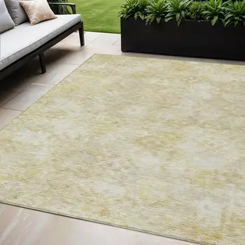 5' X 8' Wheat And Light Yellow Floral Washable Indoor Outdoor Area Rug