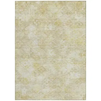 9' X 12' Wheat And Light Yellow Floral Washable Indoor Outdoor Area Rug