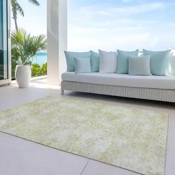 9' X 12' Wheat And Light Yellow Floral Washable Indoor Outdoor Area Rug