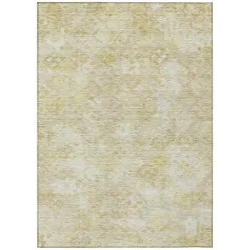 9' X 12' Wheat And Light Yellow Floral Washable Indoor Outdoor Area Rug