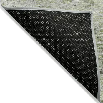 3' X 5' Artichoke Green Beige And Gray Damask Washable Indoor Outdoor Area Rug