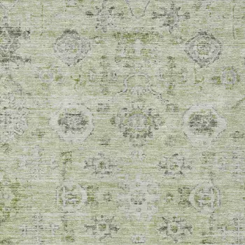 3' X 5' Artichoke Green Beige And Gray Damask Washable Indoor Outdoor Area Rug
