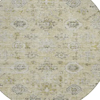8' Beige And Gray Round Damask Washable Indoor Outdoor Area Rug