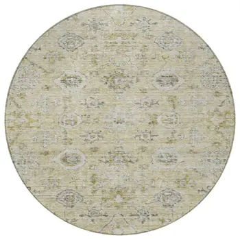 8' Beige And Gray Round Damask Washable Indoor Outdoor Area Rug