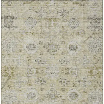 8' X 10' Beige And Gray Damask Washable Indoor Outdoor Area Rug