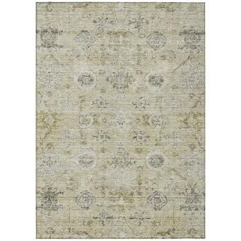 9' X 12' Beige And Gray Damask Washable Indoor Outdoor Area Rug