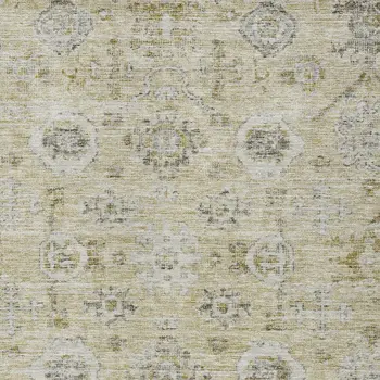 9' X 12' Beige And Gray Damask Washable Indoor Outdoor Area Rug