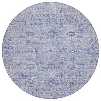 8' Blue And Gray Round Damask Washable Indoor Outdoor Area Rug