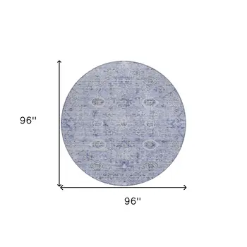 8' Blue And Gray Round Damask Washable Indoor Outdoor Area Rug