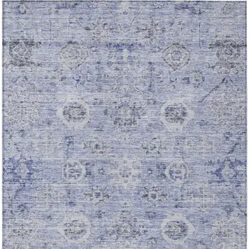 10' X 14' Blue And Gray Damask Washable Indoor Outdoor Area Rug