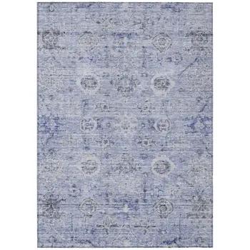 10' X 14' Blue And Gray Damask Washable Indoor Outdoor Area Rug
